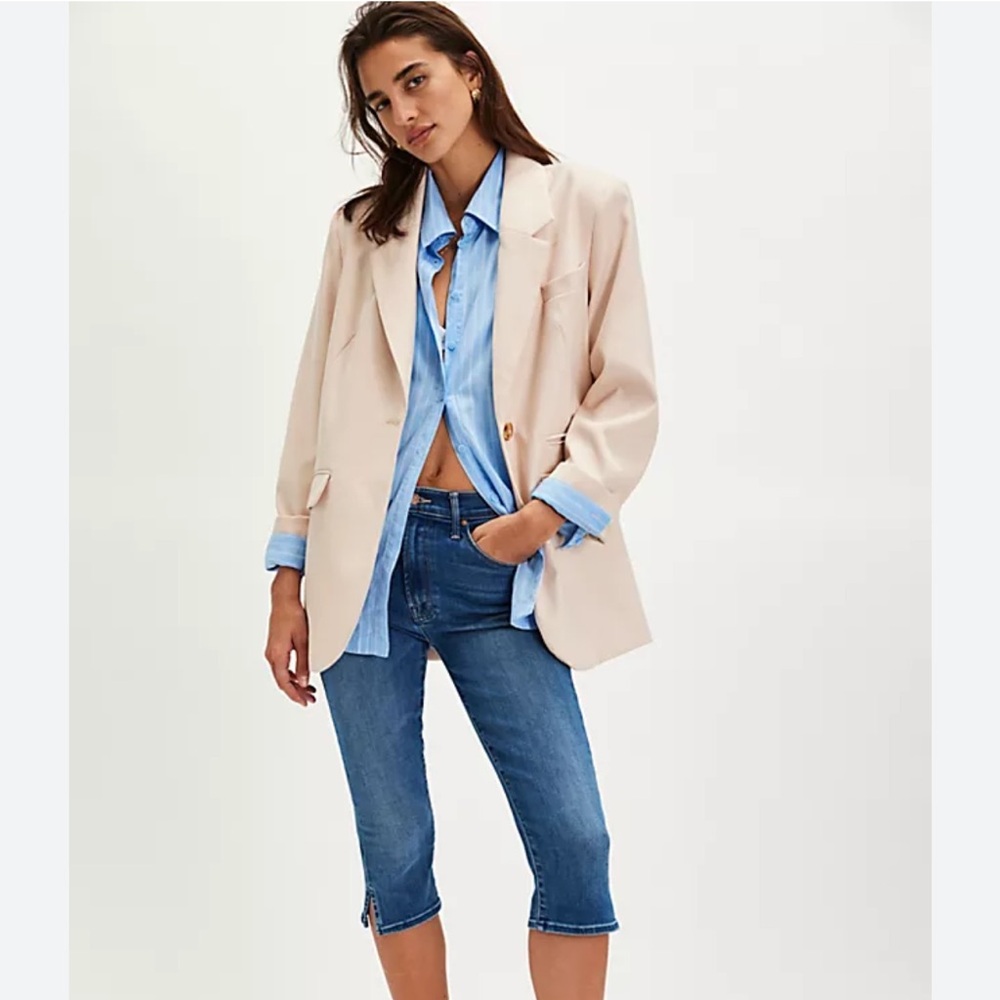 Free People Paper Cut Blazer Brazilian Sand Oversized Tailored Neutral Jacket